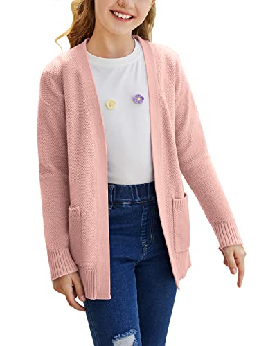 Image of Goranbon Girls' Cardigan Sweaters Open Front Long Sleeve Casual Sweater Coats with Pockets