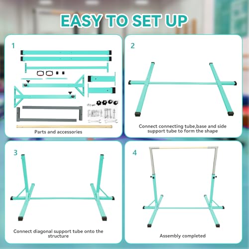 FBSPORT kids Gymnastics Bar Horizontal Bar with Gymnastic Rings,13 Height Adjustable Junior Training gym Bar Gymnastics Training Equipment for Indoor Outdoor