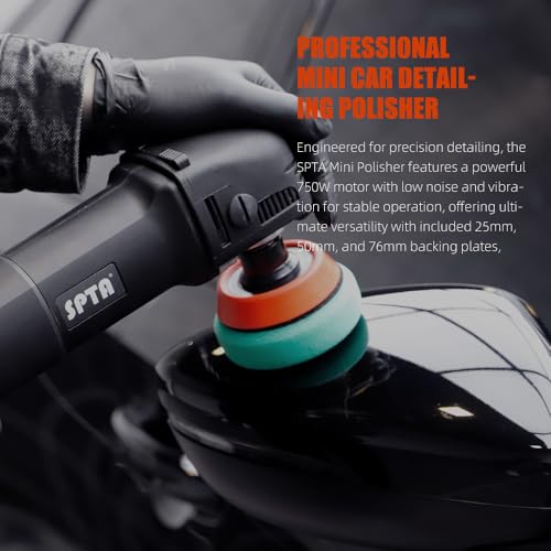 SPTA Mini Polishing Machine Buffer Rotary Polisher Auto Detailing Superpolish with 27Pcs Detail Polishing Pad Mix Size Kit Buffing Pad and 75mm ,100mm,140mm M14 Thread Extension shaft