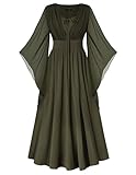 Women's Renaissance Flowy Fairy Dress Witch Costume Women Split Medieval Maxi Dress Olive Green M
