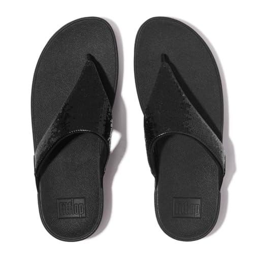 Fitflop Lulu Sequin Toe-Post Sandals, Sandali Donna, Nero, 38 EU