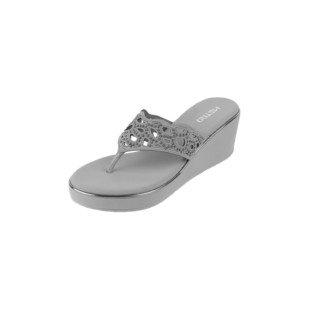 Metro Women Grey Faux Leather Embellished Fashionable Wedge Heel Sandal UK/8 EU/41 (34-239) (B0D9NYPWZ2) Amazon Price History, Amazon Price Tracker