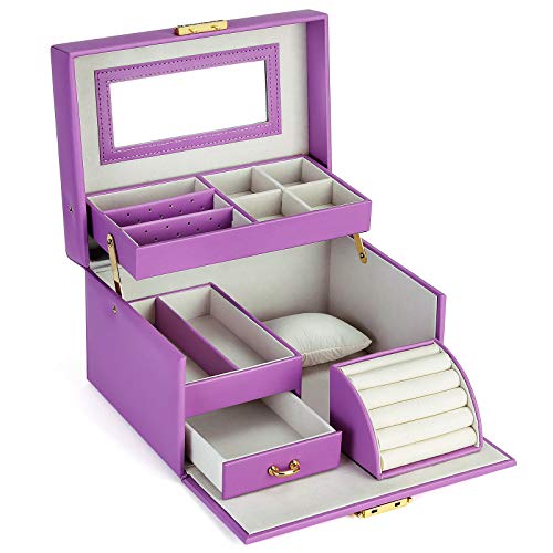 SONGMICS Jewelry Box, Girls Jewelry Organizer, Lockable Mirrored Storage Case, Gift Idea, Purple UJBC114P