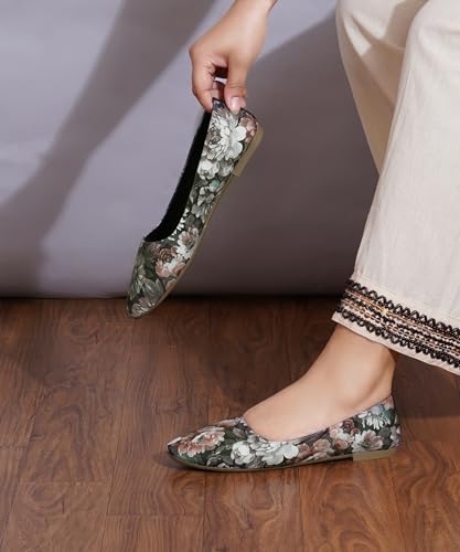Image of JM LOOKS Elegant Women Floral Print Pointed Toe Ballerina Flats Comfort Walking Slip On Shoes