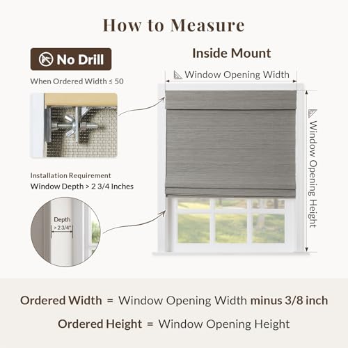 Image of TWOPAGES No Drill Ramie Cordless Roman Shade for Indoor Windows Custom Made Roman Blind Light Filtering Roman Window Shade Blackout, Windswept, 1 Piece