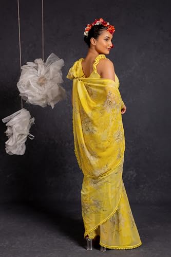 Image of MIRCHI FASHION Saree for Woman Georgette Floral and Leaf Printed | Elegant Farewell and Ceremonial Women's Sari with Blouse Piece