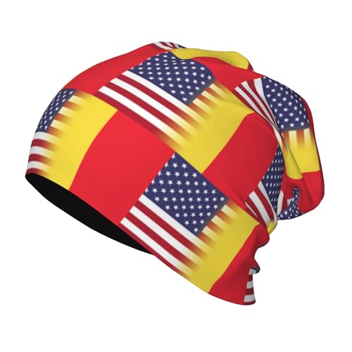 American Flag and Belgian Flag Kids Leisure Elastic Knitted Hat Junior Large Size Knit Cap Child Beanie Black