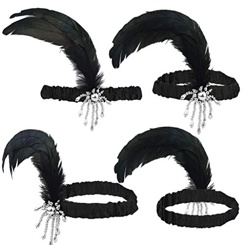 Tongcloud 12Pcs 1920S Flapper Headband, Costume Flapper Headpiece For Women, Black Feather Headband, Great Gatsby 1920S Hair Accessory, Vintage Headpiece For Gatsby Theme Party (Black) #TOP4