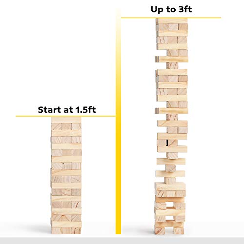 A11N Tumble Tower Game | 54 Blocks, Starts At 1.5 Feet Tall And Build To 3 Feet Tall | Wooden Stacking Yard Game With Carrying Bag, Rules Board, 1 Dice #TOP4