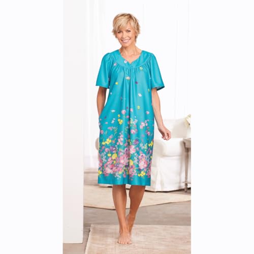 Image of AmeriMark Casual Women's Patio Muumuu House Dress Loose Comfortable Short Sleeve Sun Dress Lounger Gown Sleepwear for Ladies