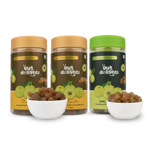 Gut Delights 1 Sweet & 2 Chatpata Amla Candy Combo Pack of 3 (200g Each) | Boost Immunity & Digestion | Rich in Vitamin C | Dry berries for Hair Growth| Gooseberry Pieces |Healthy Dried Fruit Snack