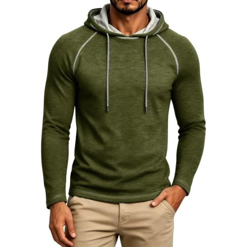 Hoodies for Men Fall Casual Solid Raglan Pullover Sweatshirt Long Sleeve Lightweight Athletic Running Workout Clothes Army Green - image 1