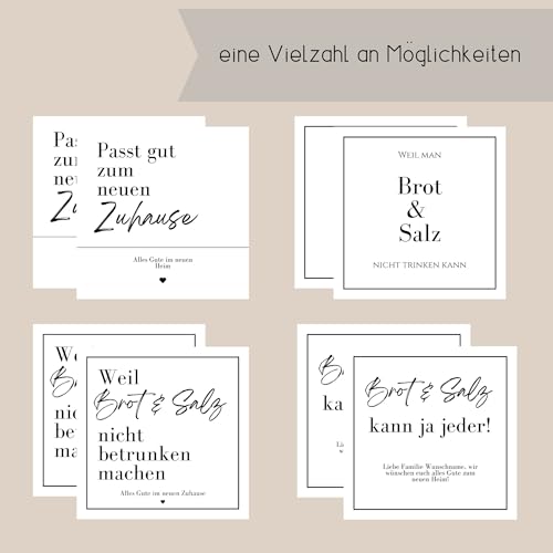 MilaBoo® 2er Set Weinaufkleber zur Einweihung I Weinetikett Aufkleber zum Einzug I Sektaufkleber Brot und Salz I personalisierte Flaschenetiketten (Brot & Salz - nicht betrunken)