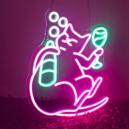 NOSUN Cat Beer Neon Sign Funny Bar Neon Signs for Wall Decor with Dimmable Cat Neon Sign Beer Led Sign Pink Animal Bar Light Up Signs for Bedroom Men Cave Home Bar Cat Birthday Party Home Bar Decor
