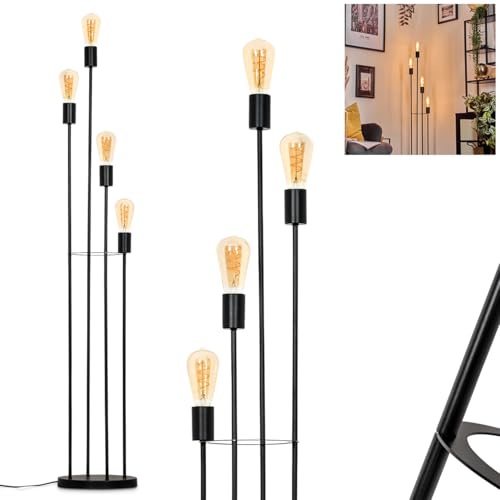 Lámpara de pie HOFSTEIN Limmingen, lámpara de pie de metal en negro, lámpara moderna de diseño vintage/industrial con soporte de pie, 141 cm, E27, salón, dormitorio, comedor, oficina