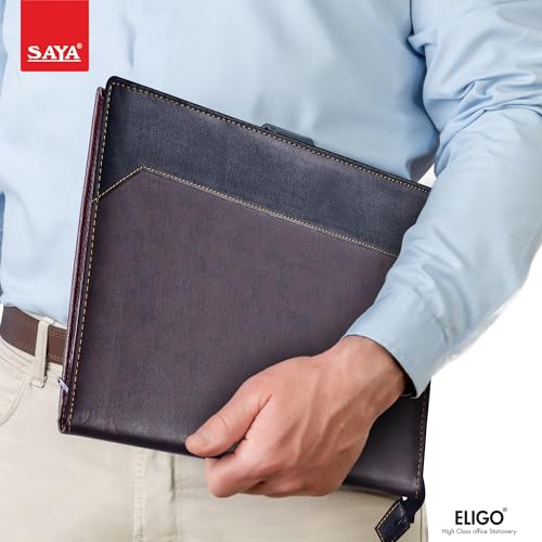 Image of Stylish Saya Multipurpose Leatherette Professional File Folder for Certificates - Handcrafted Leather Document Holder | Executive Portfolio for Legal Size Documents with 20 Leaves (Brown)
