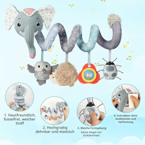 Vicloon Kinderwagen Spielzeug, Activity-Spirale Spielzeug, Hängendes Rasselspielzeug, Autositz-Spielzeug, Kontrast- & Sensorikspielzeug… – Ansicht 4
