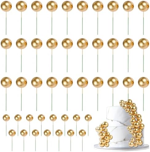 URAQT 45 Stück Tortendeko Kugeln Cake Topper, Dekorationen Ballon Cupcake Tortenaufleger, Mini-Ballons Tortenaufleger für Geburtstag Party, Cake Topper DIY Tortendeko Hochzeit (Gol