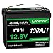 LANPWR 12V 100Ah LiFePO4 Battery Bluetooth Lithium Deep Cycle, Mini Size, Built-in 100A BMS, 1280Wh Energy, 15000+ Cycles for RV Solar Off-Grid Marine Trolling Motor, Camping (10-Year Lifespan)