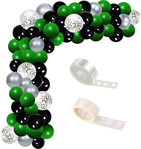 Green Black Silver Balloon Garland Kit, Green Black and Silver Balloons Video Gaming Party Balloon Arch Kit for Boys Birthday Baby Shower Football Video Gamer Fan Party Decorations