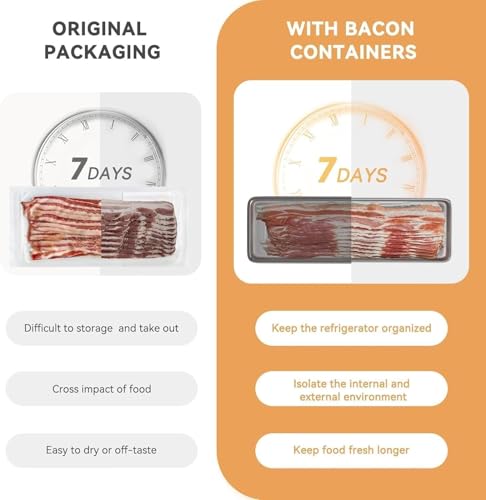 Image of GAURINADAN 304 Stainless Steel Bacon Storage Container with Airtight Lid | Slim Stackable Deli Meat Keeper for Fridge & Freezer | Leak-Proof, BPA-Free & Oven Safe Food Storage Box (Pack of 2)