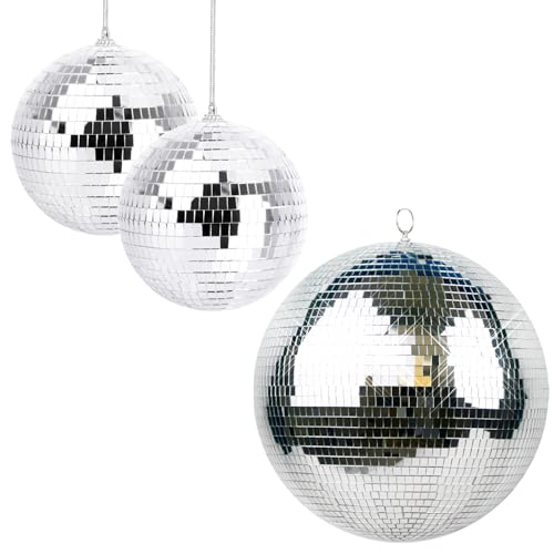 Youdepot - Paquete de bolas espejadas para discoteca: 12, 4, 6 y 8 pulgadas, decoraciones plateadas para fiestas miniatura 1