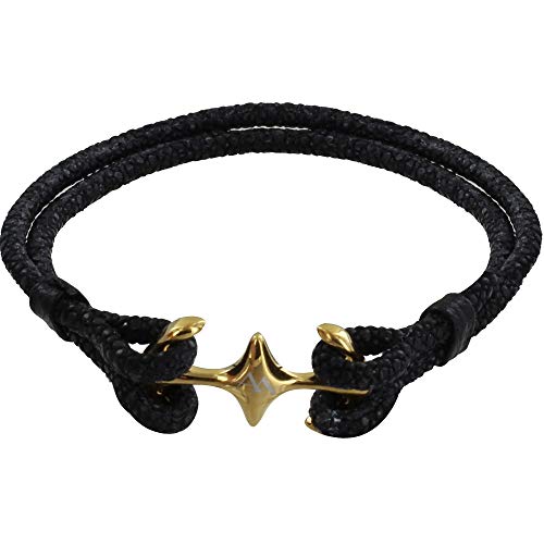 Bracelet double ancre Les Poulettes Bijoux en plaqué or rhodié et cuir noble