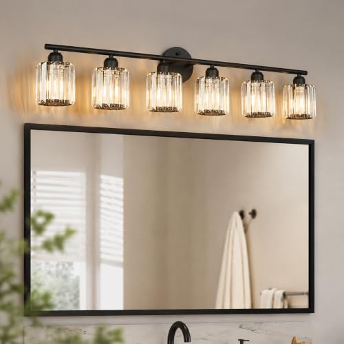 FDPBY Modern 6-Light Crystal Vanity Lighting, Black Bathroom Light Fixture by FDPBY - Used condition - Image 7