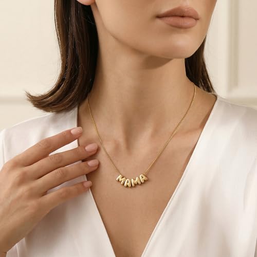 SLOONG Mothers Day Gift for Mom, Mama Necklace for Women Letter Necklace 18K Gold Plated Dainty Mother and Daughter Matching Gift for New Mom Boyfriends Mama (Gold) — view 3
