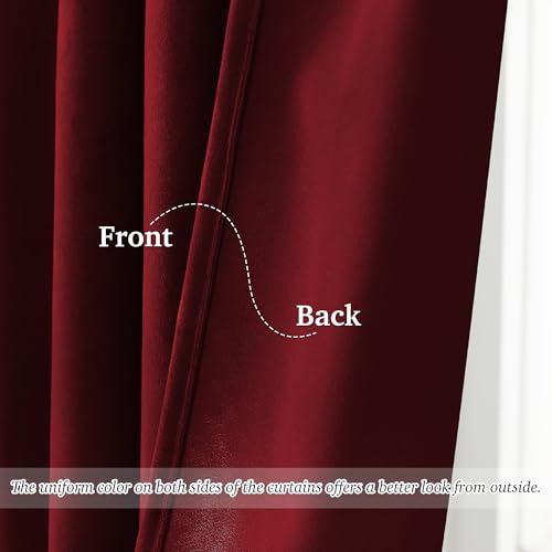 Image of StangH Red Velvet Curtains 120 Inches Long for Grand Windows, Extra Long Heavyweight Thermal Insulated Drapes, Dramatic Room Decor for Theater with Back Tab & Hook Belt, W52 x L120, 2 Panels