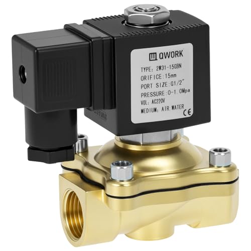 QWORK® Electroválvula, G1/2' Válvula Solenoide Eléctrica, Válvula Electromagnética 220V AC, para Agua, Aire y Aceite