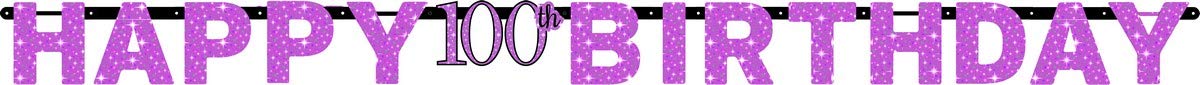 amscan 9901766 100th Birthday Glittery Pink Letter Banner-2.13m x 17cm-1 Pc