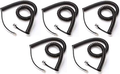 Shri Krishna Enterprises Telephone Handset Phone Receiver Cable Cord Wire 5 Pieces (Compatible with Landline Telephones, Black)