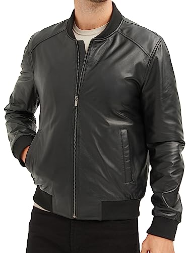 Men's Leather Bomber Jacket - Genuine Lambskin Leather Jacket for Men - Black2