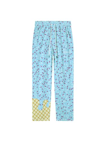 Men's Ice Cream Graffiti Print Sweatpants Lightweight Casual Sweat Pants with Pockets for Winter Sports (US, Alpha, Medium, Regular, Regular, Blue)