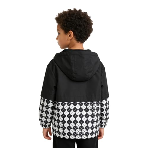 Image of LittleSpring Neutral Boys Girls Reversible Plaid Polar Fleece Jackets with Hooded Waterproof Outerwear