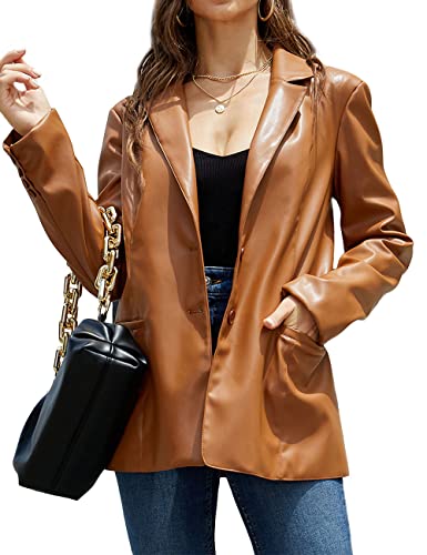 Bellivera Faux Leather Blazer Coat Women Spring Long Sleeve Button Down Casual Lapel Jacket 21002 Brown Xxl #TOP15