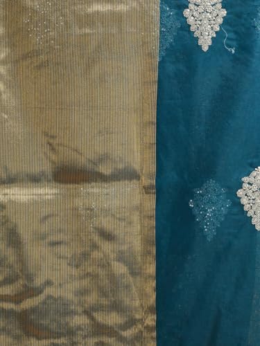 Image of Satrani Women's Organza Sequins Embroidery Jacquard Saree with Unstitched Blouse Piece