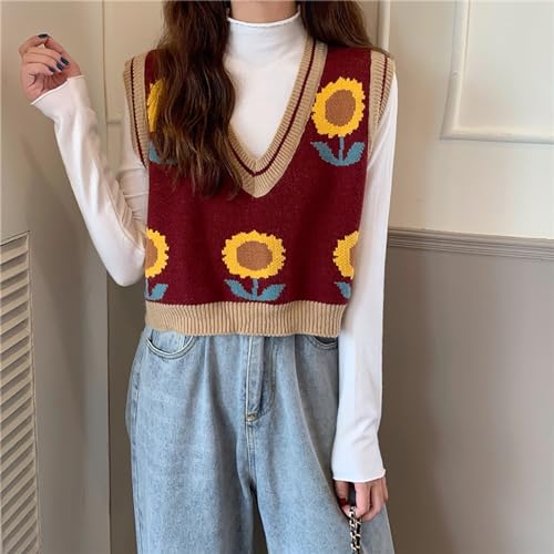 Image of jinghuiyue Women's Sleeveless Sweater Vest Halloween Skull Printed Knit Vest V Neck Crop Pullover Knitwear Tank Tops