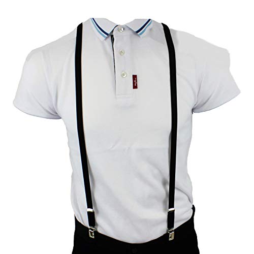 Warrior Clothing England Classic 1/2" Thin Narrow Elastic Suspenders Braces Punk Skin (Black)