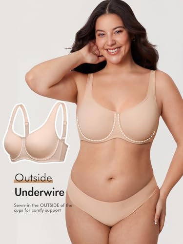 Image of DELIMIRA Women's Confishape Full Coverage Bras | Outside Underwire, No Padding Unlined, Full Coverage, Plus Size, Supportive, Tshirt Bra