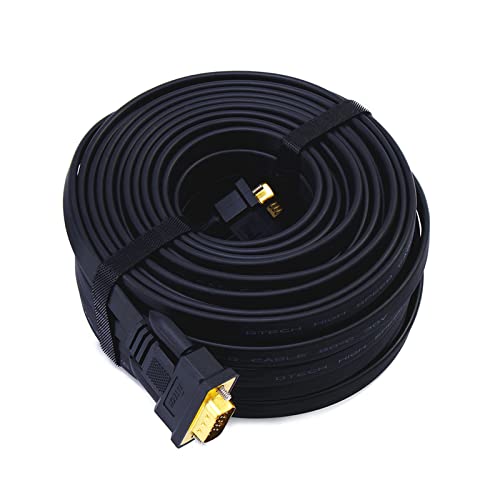 Image of DTech Flat Thin VGA to VGA Cable 75ft Extra Long Male to Male 15 Pin Connector Cord for Computer to Monitor 1080p HD Video (23 Meter, Black)