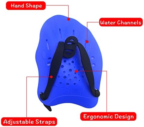 1 Pair Hand Paddles for Swimming Swim Paddles with Adjustable Straps Power Strength Training Aid Pool Exercise Equipment Accessories for Adults Kids Children Unisex