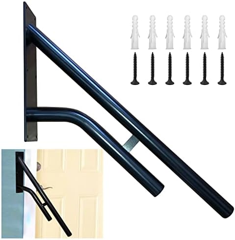 Wall Mount handrail for Outdoor Steps, Black Polished Garage Railing, Handrail for Garage, Yard, Garden and Porch Steps (23.6" Length,Dia 1-1/4" Pipe)