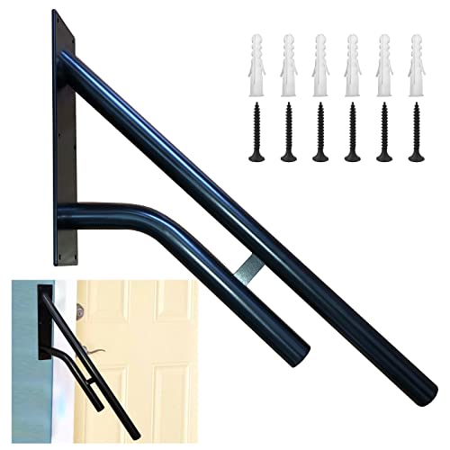 Wall Mount Handrail For Outdoor Steps, Black Polished Garage Railing, Handrail For Garage, Yard, Garden And Porch Steps (23.6" Length,Dia 1-1/4" Pipe) #TOP3