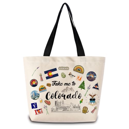 ZhuVantrix Take Me To Colorado Tote Bag Reusable Grocery Bags Aesthetic Shopping Shoulder Handbag with Interior Pocket Lightweight & Washable Stylish Colorado Travel Present for Women