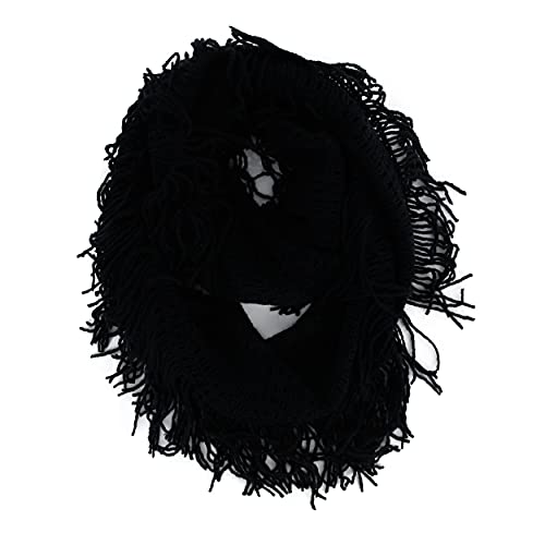 Unisex Women's Winter Fringe Tassel Neck Cozy Knit Cable Infinity Loop Cowl Scarf- Solid Color