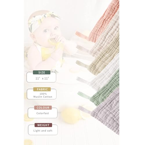 Fonyiunce 5 Stück Baby Musselin Squares, 23x23 cm Babi Waschlappen Neugeborene, Spucktücher, Baby-Handtücher Weiche Neugeborene, zum Füttern Wischen und Waschen- Zufällige Farbe-100% Baumwolle