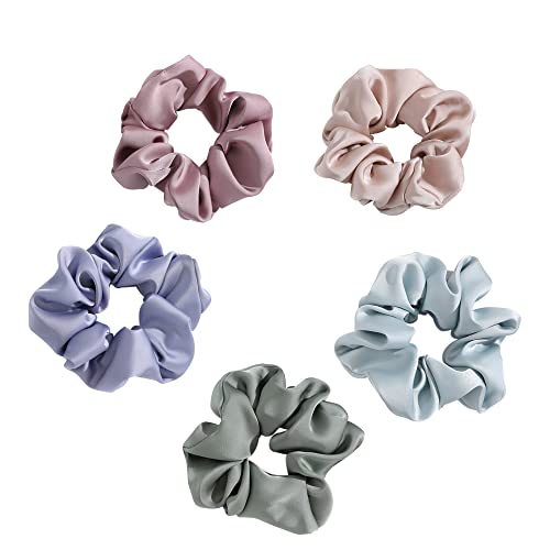 Silk Scrunchies For Women,Better Than Satin,Silky Soft Scrunchie For Bun Luxurious Ponytail Holders Elastic Hair Ties No Damage (Green Blue Rose-Red Champagne Menthol-Blue) #TOP7