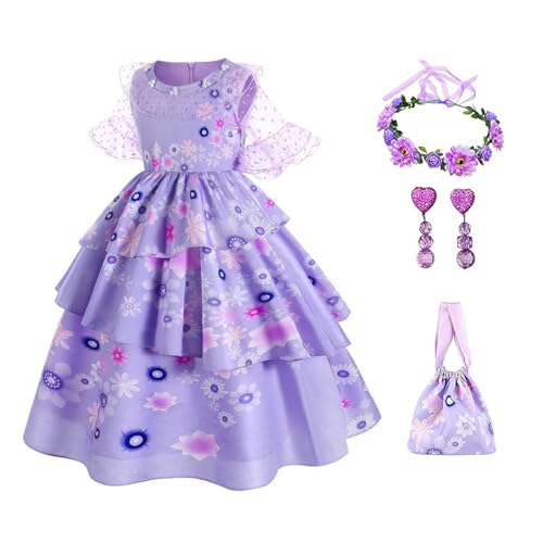 EARJIA Disfraz de princesa Mirabel Isabella para niñas, disfraz para cumpleaños, Navidad, Halloween y carnaval, con accesorios